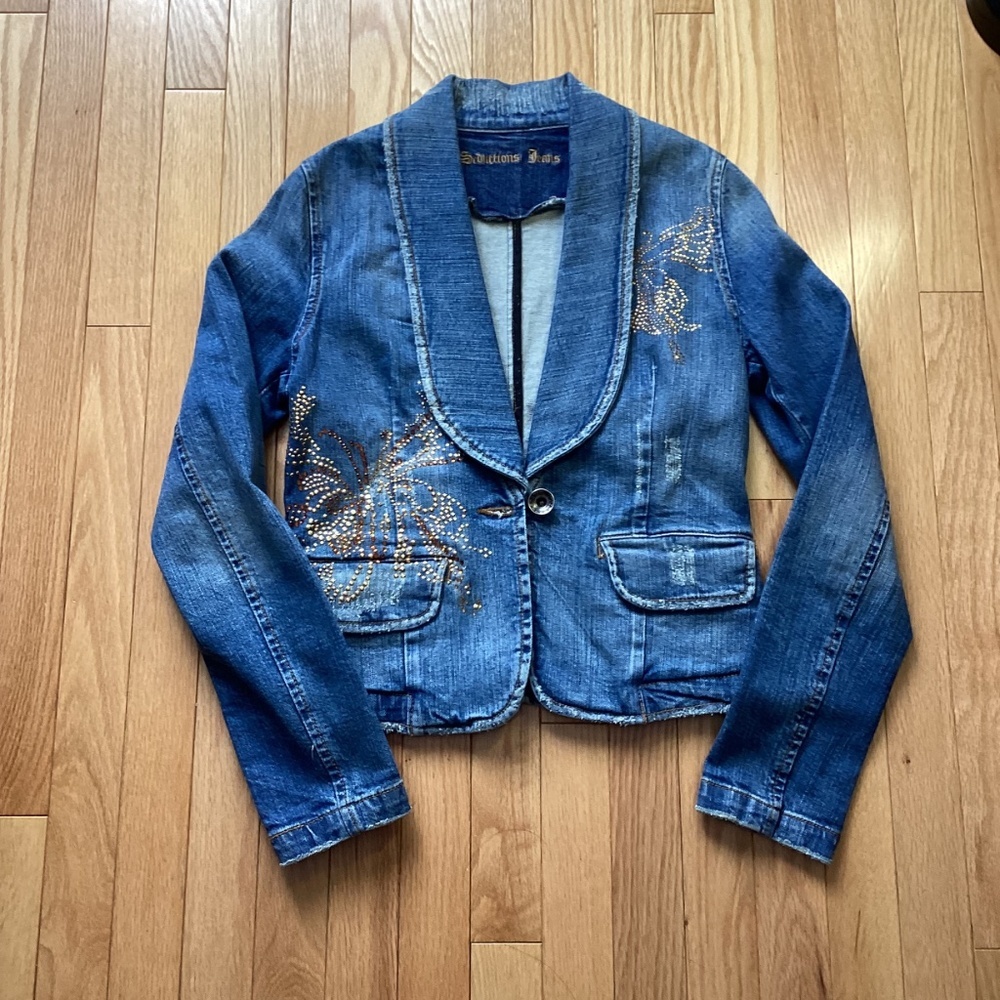 Embellished Distressed Seductions Jeans Cotton Jean Jacket Size 7 - Picture 10 of 10
